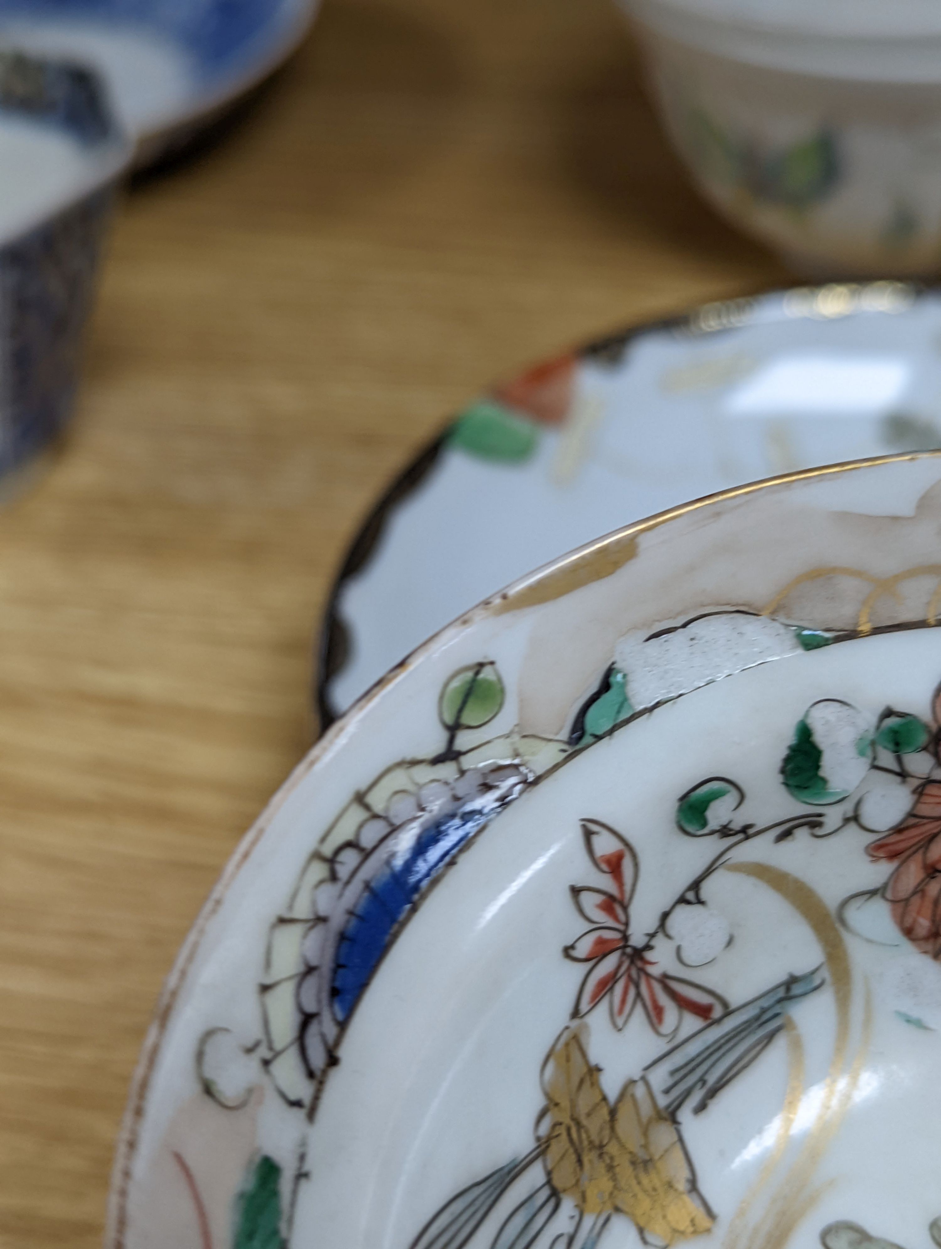 A group of Japanese porcelain tea wares and a rice bowl and cover